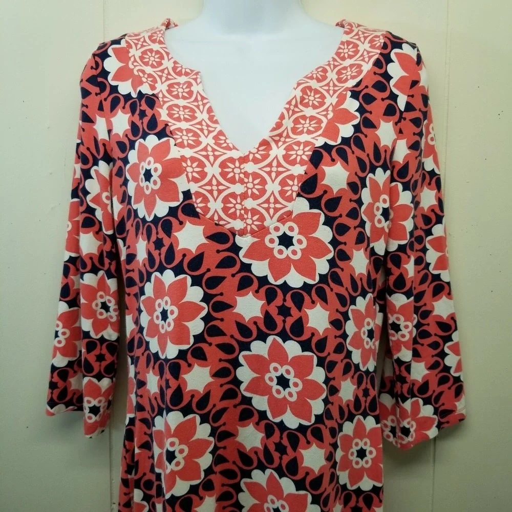 Boden 6 Dress Pink White Retro Floral Notch Collar‎ Stretch Jersey Coquette